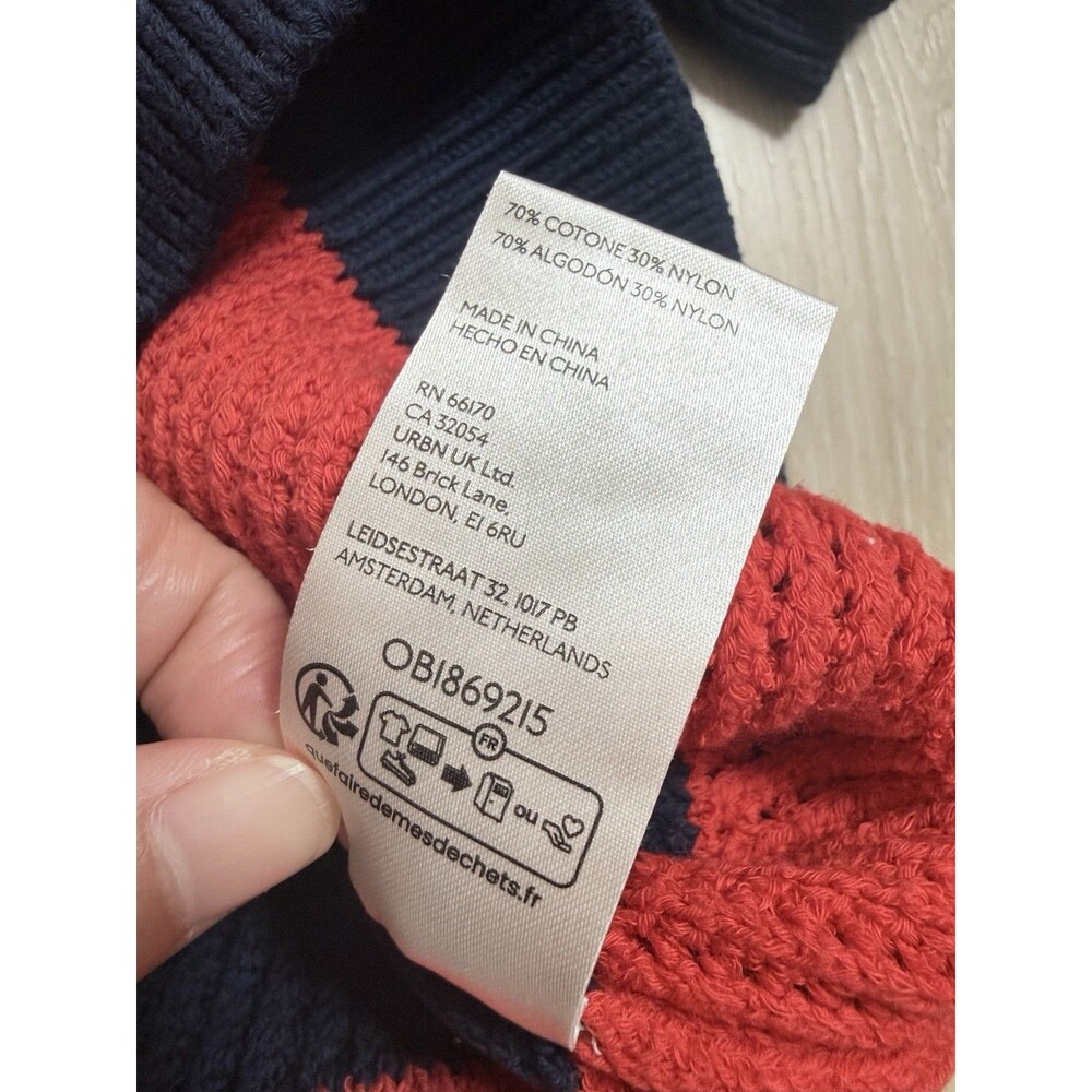 Anthropologie Maeve Open Knit Striped Sweater Top XS Red Navy Blue Short Sleeve - Picture 13 of 14